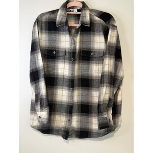 Old Navy The Boyfriend Shirt Womens Large Black White Plaid Cotton Flannel Top